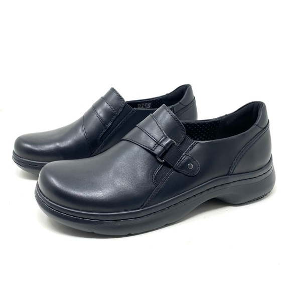 Clarks PRO Sky Black Leather Slip-On Work Shoes 11W New Comfort Grip - Picture 3 of 7